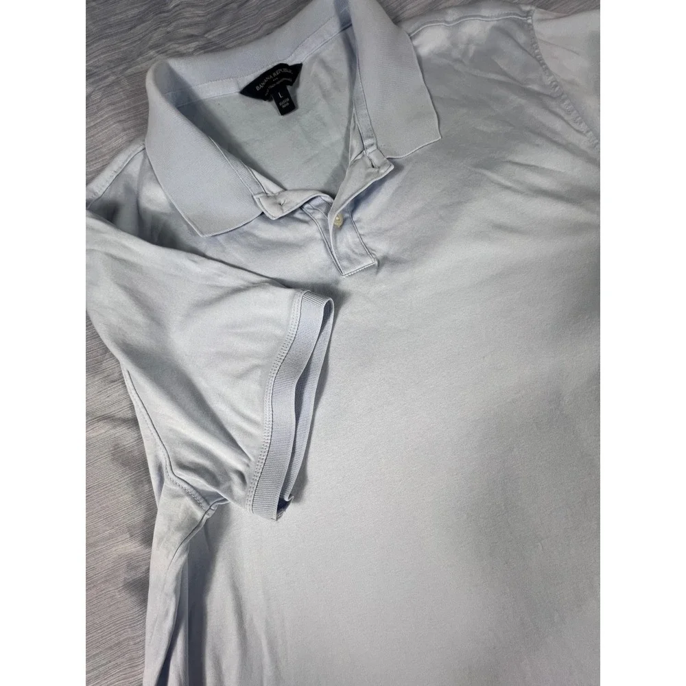 Banana Republic Mens Luxe Touch Performance Polo‎ Shirt Light Blue Large L Short